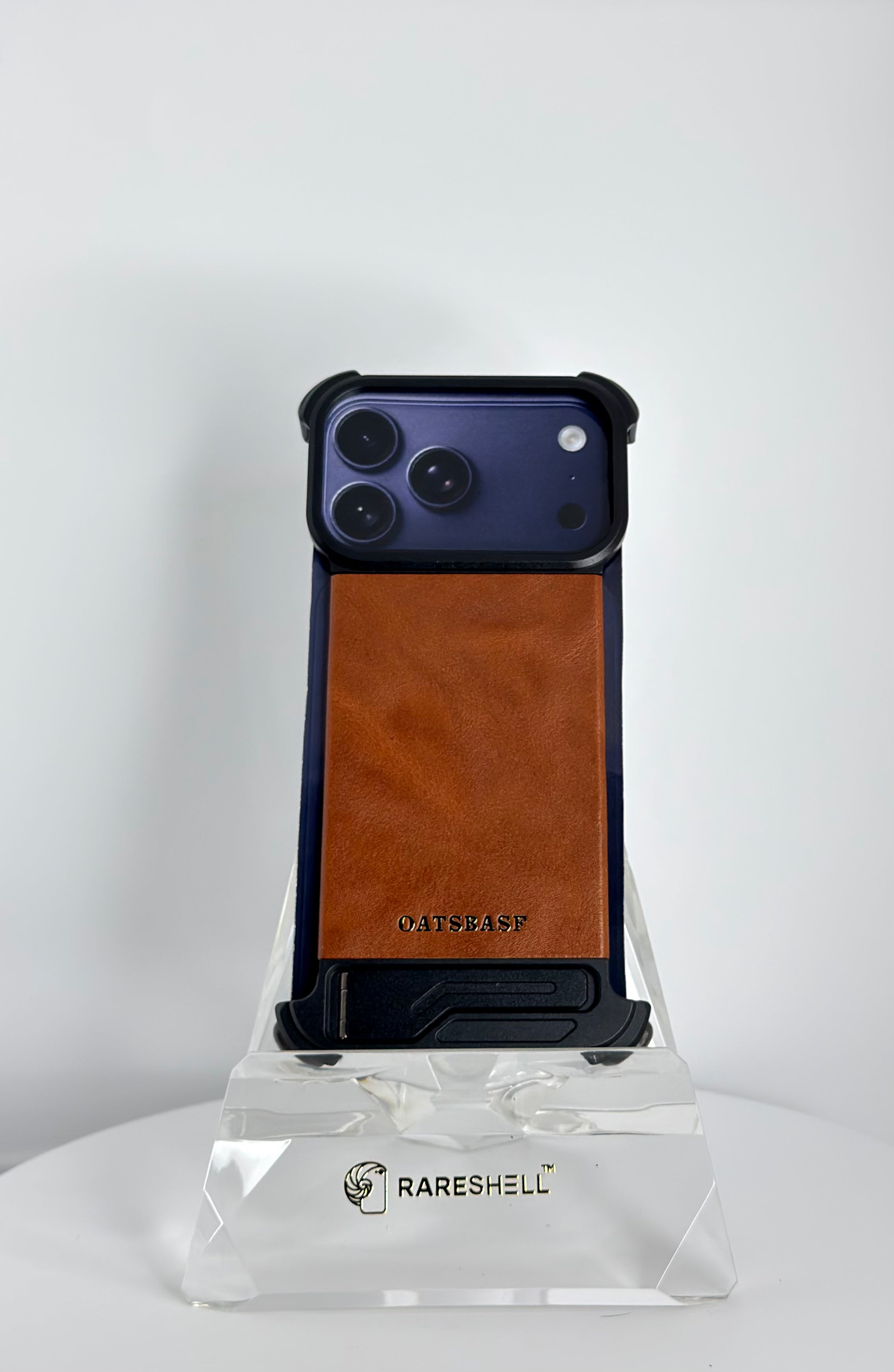 Oatsbasf Leather Back Metal Stand Case – iPhone 17 Pro