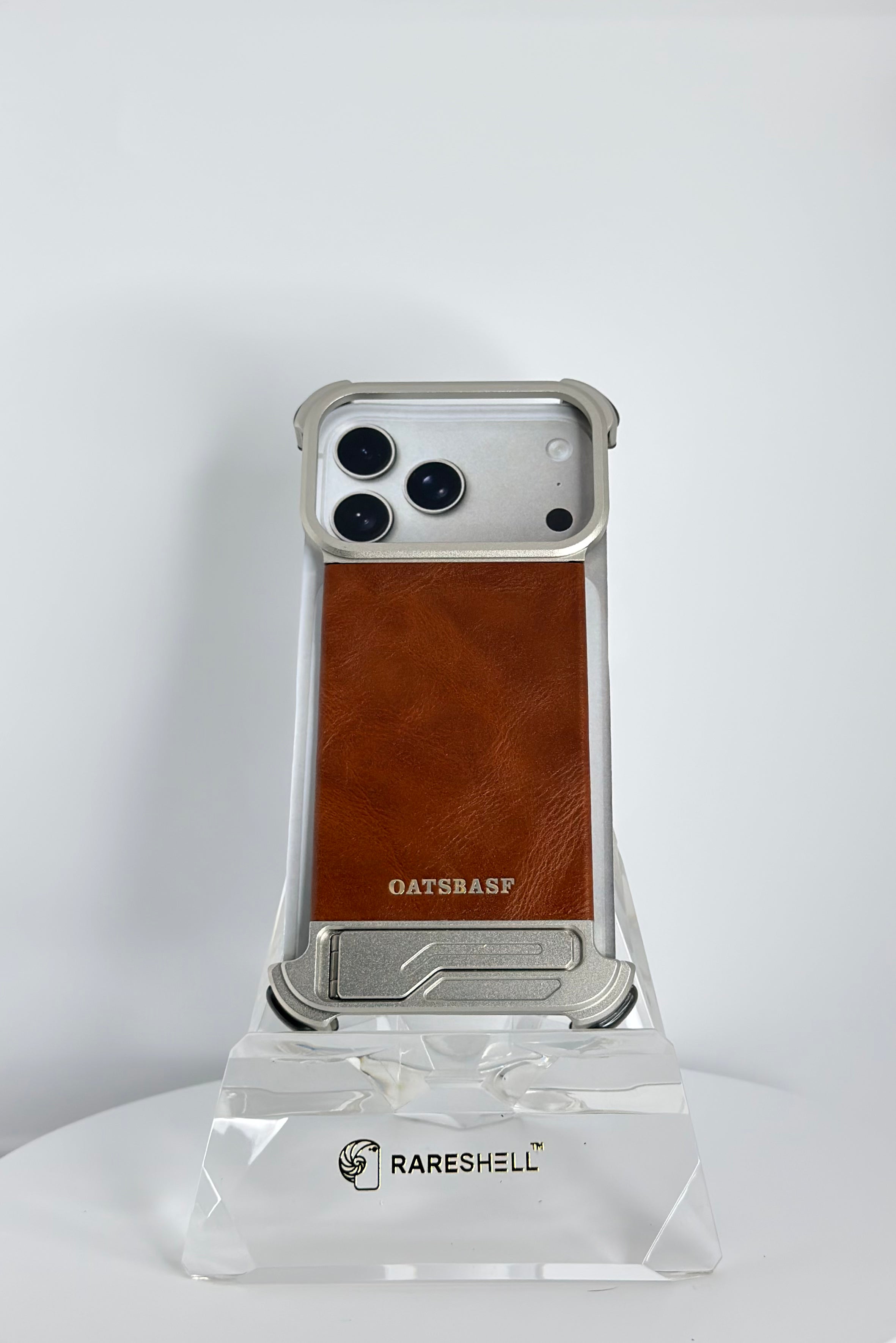 Oatsbasf Leather Back Metal Stand Case – iPhone 17 Pro
