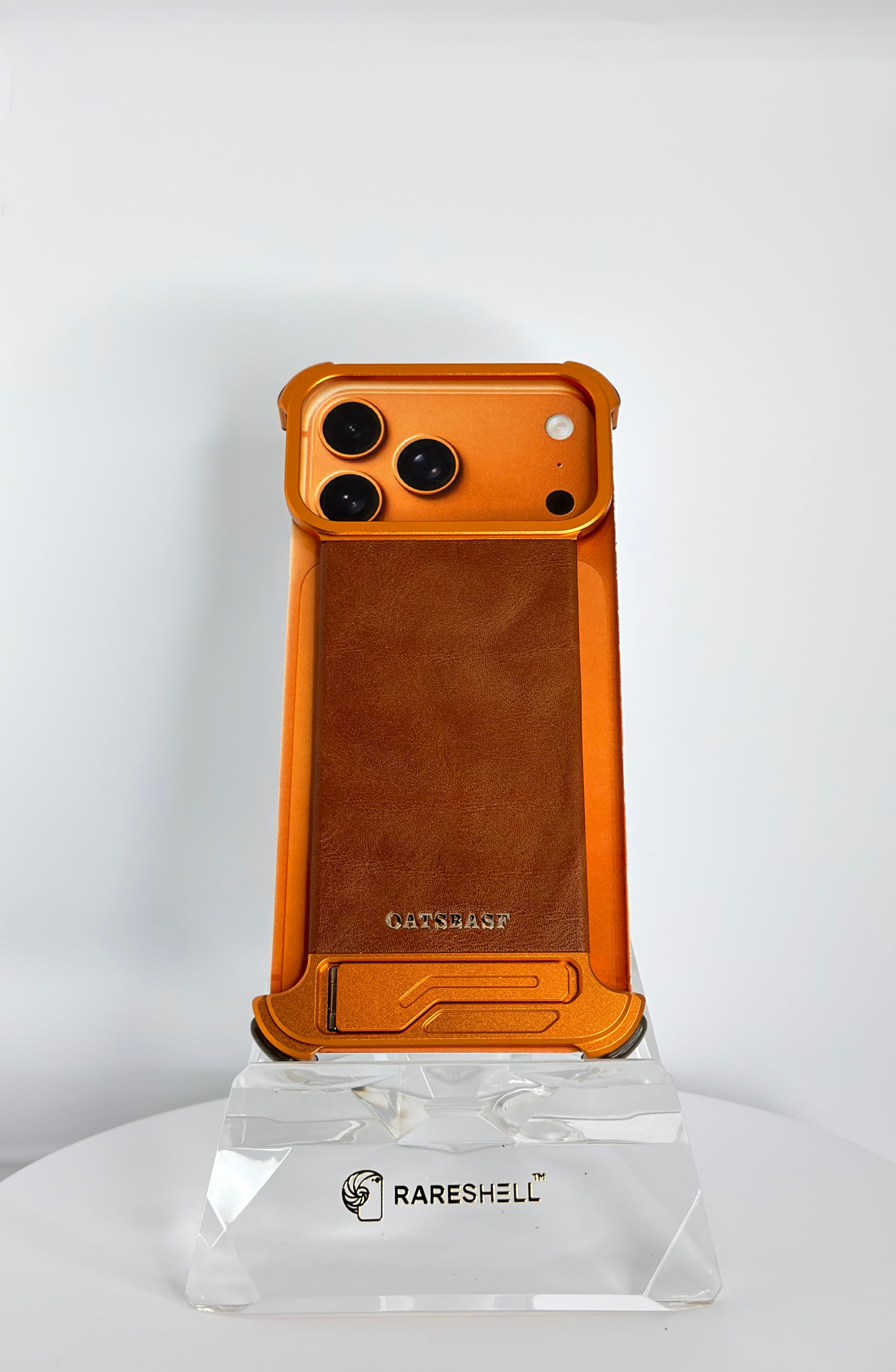 Oatsbasf Leather Back Metal Stand Case – iPhone 17 Pro Max