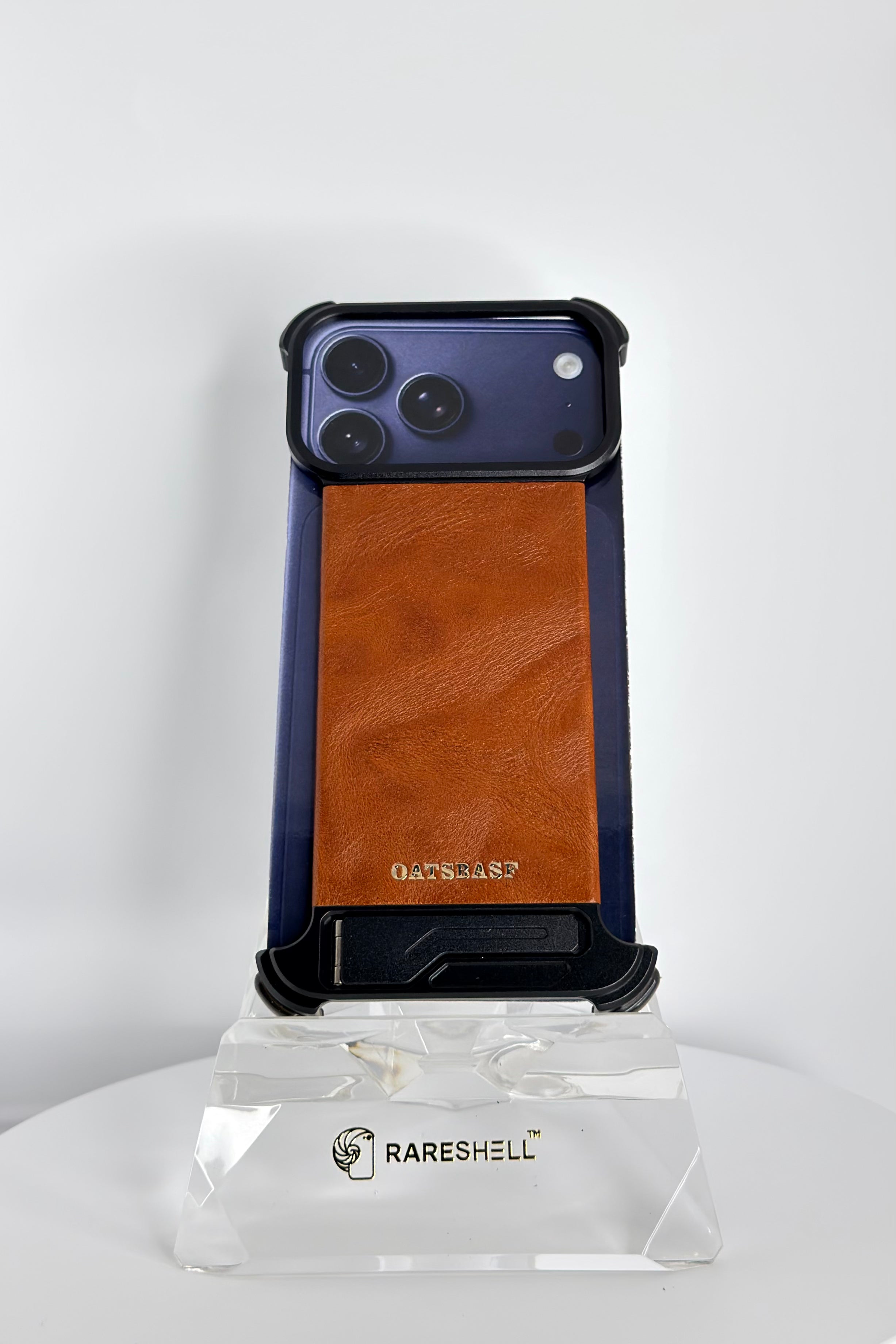 Oatsbasf Leather Back Metal Stand Case – iPhone 17 Pro Max