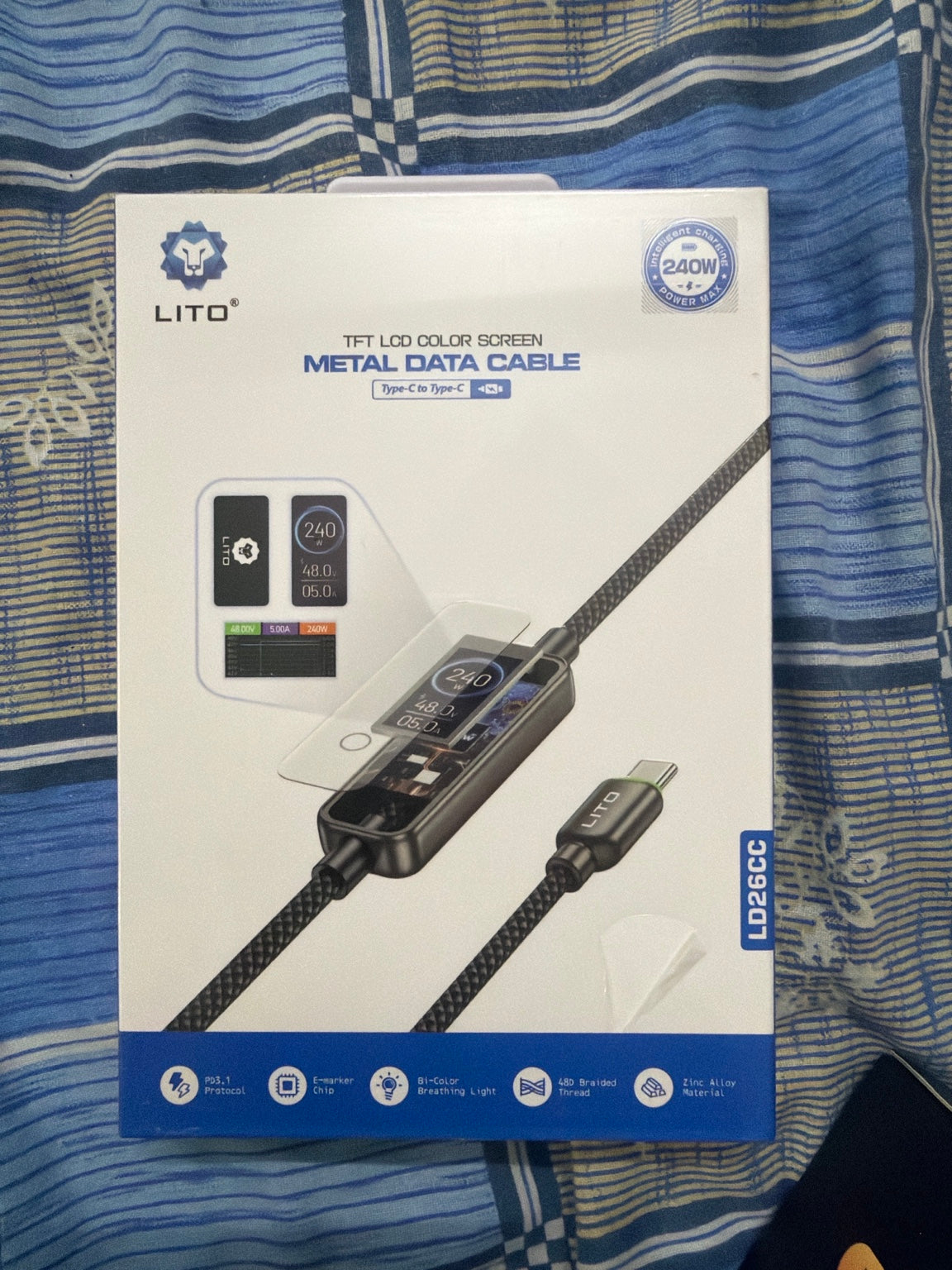 LITO LD26 240W TFT Display Fast Charging Cable (Type-C to Type-C)